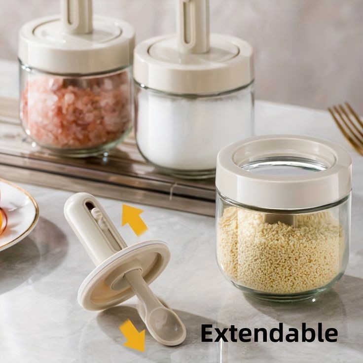 Glass Seasoning Jar With Telescopic Spoon