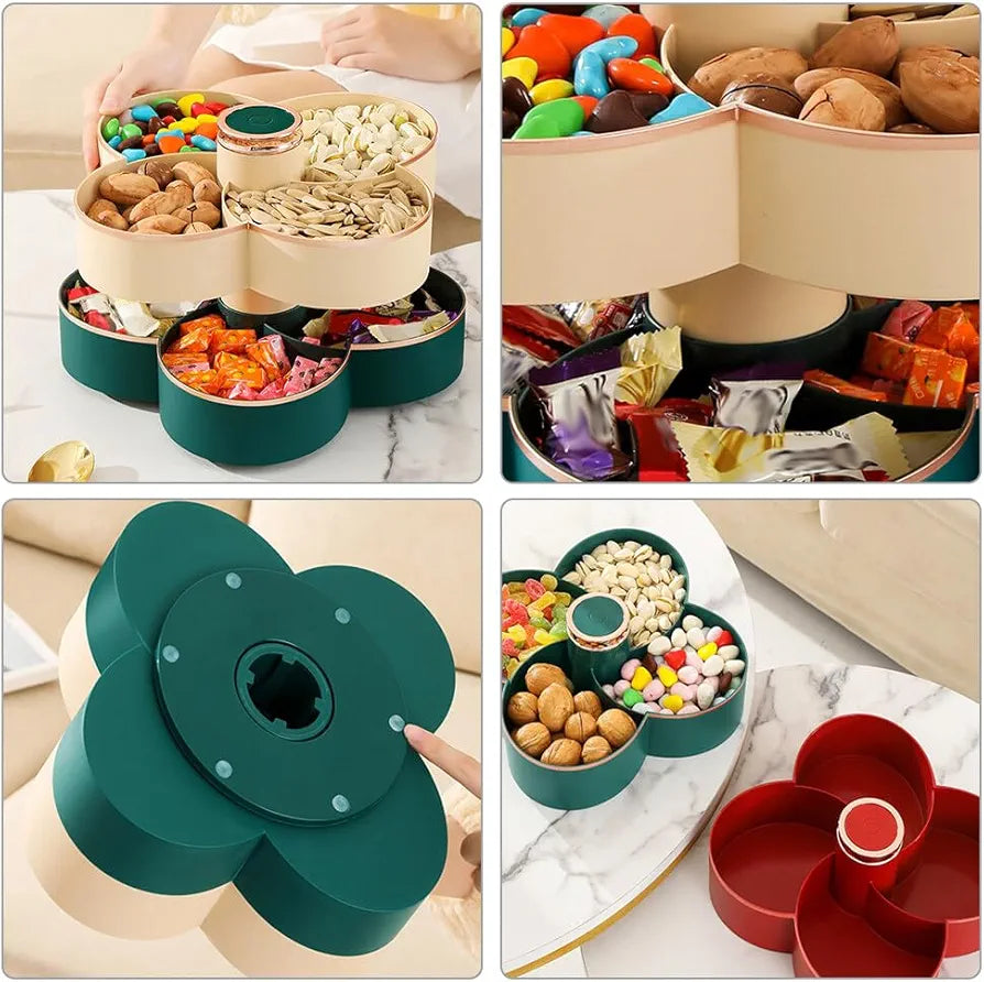 Multi Compartment Plastic Rotating Dry Fruit Tray