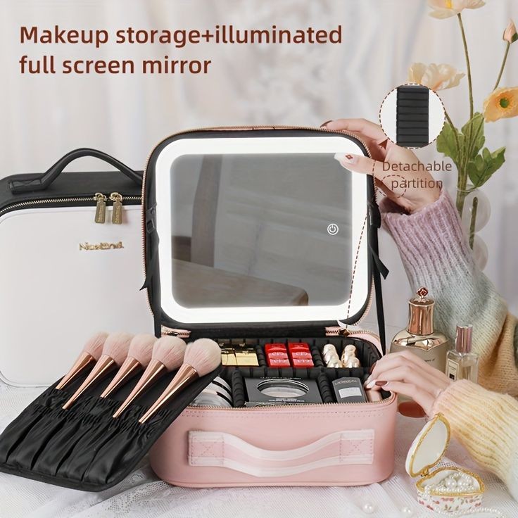 Cosmetics Storage Bag With Led Mirror