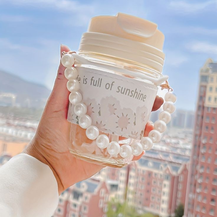 Glass Coffee Mug 350 ML with Pearl Chain