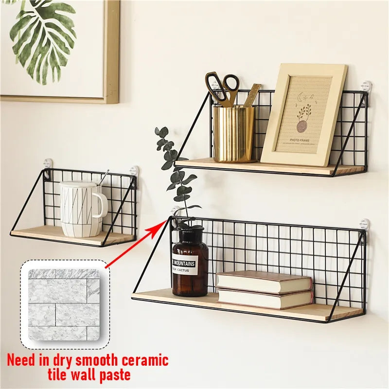 Wooden And Iron Wall Shelf Organizer