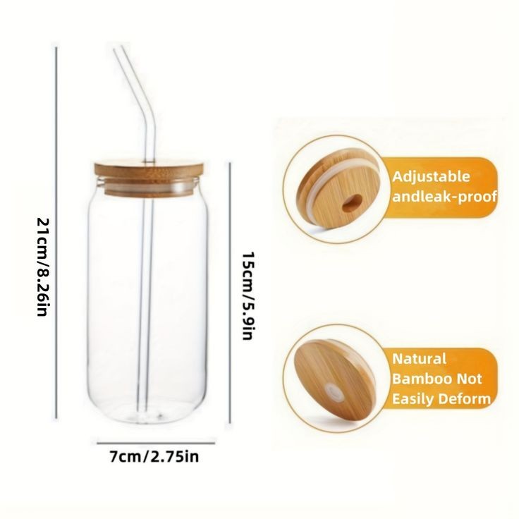 Glass With Lid And Glass Straw 350 ML Capacity