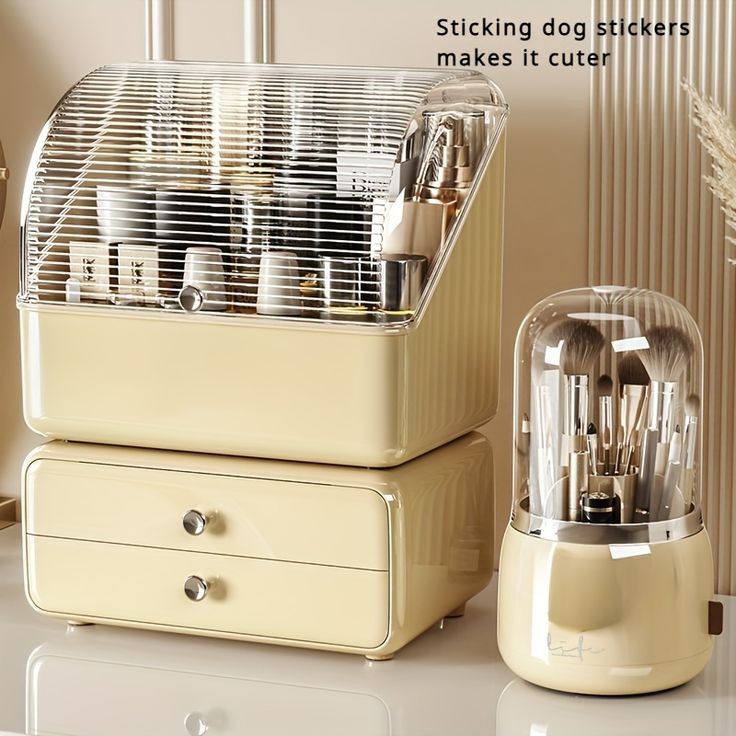 Cosmetic Organizer With Dual Shelves And Brushes Holder