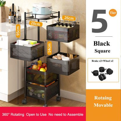 Rotating Square Kitchen Storage Trolly