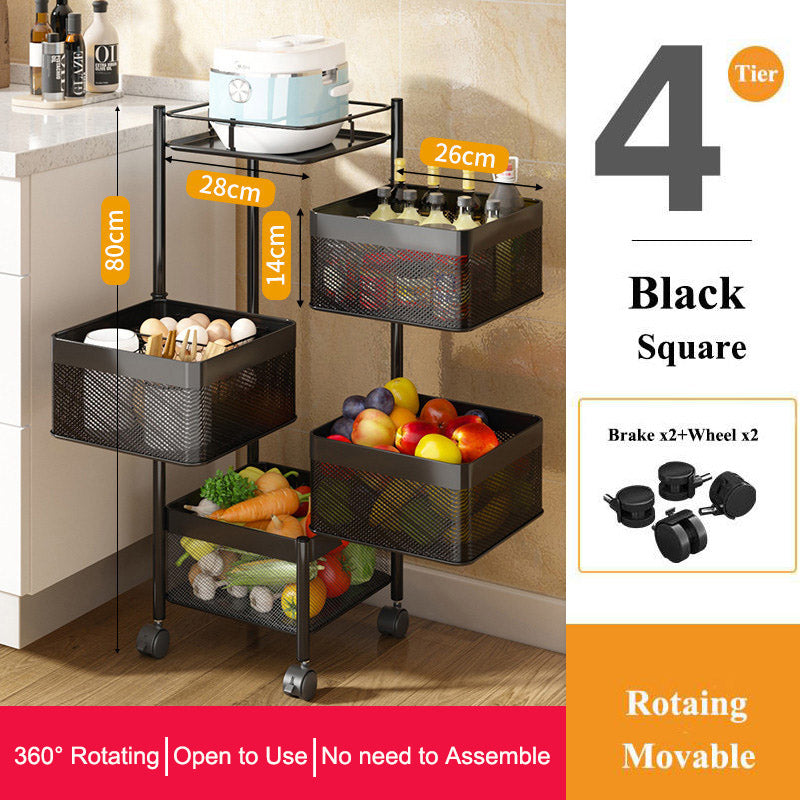 Rotating Square Kitchen Storage Trolly