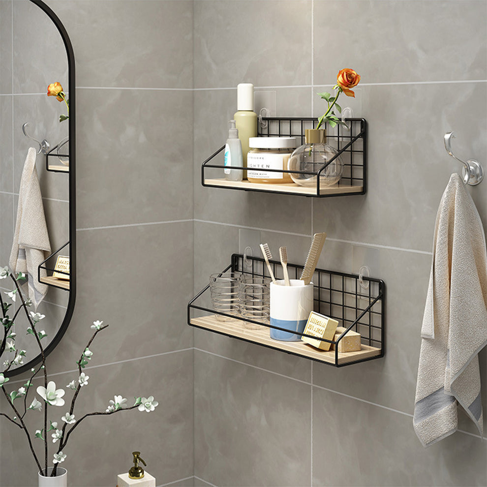 Wooden And Iron Wall Shelf Organizer