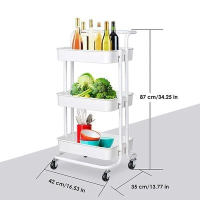 3 Tier Foldable Metal Cart With Wheels