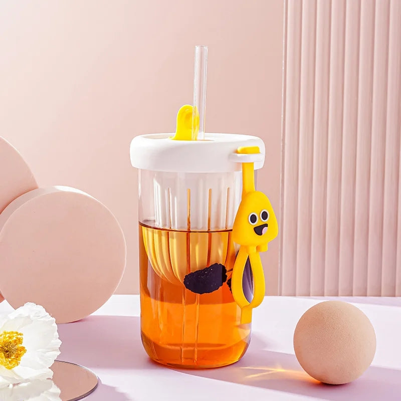 420ml Cute Drinking Cup with Straw Tea Infuser