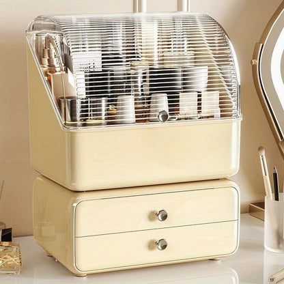 Cosmetic Organizer With Dual Shelves And Brushes Holder