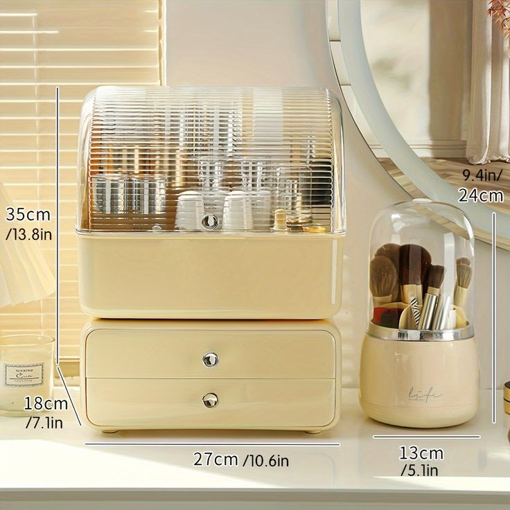 Cosmetic Organizer With Dual Shelves And Brushes Holder