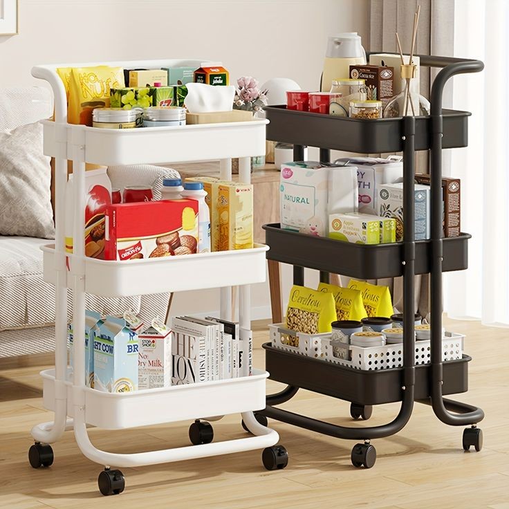 3 Tier Foldable Metal Cart With Wheels