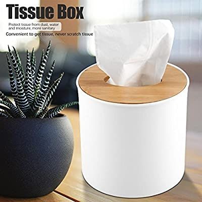 Round Tissue Box With Wooden Lid