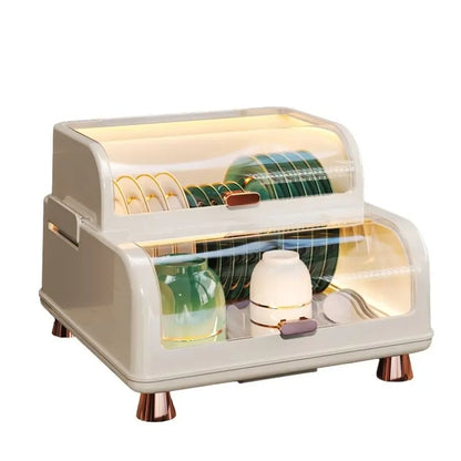 Kitchen Double Layer Dish Rack with Lid