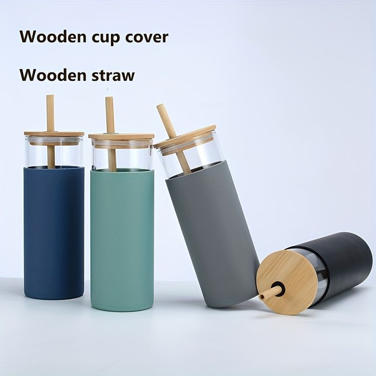 Straw Glass With Bamboo Lid And Straw 550 ML Capacity