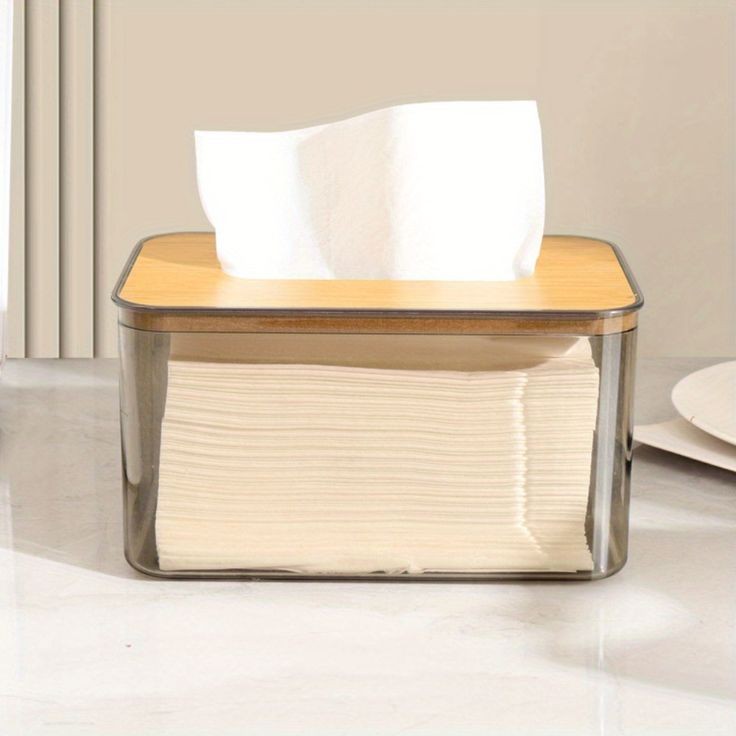 Transparent Tissue Box With Wooden Top