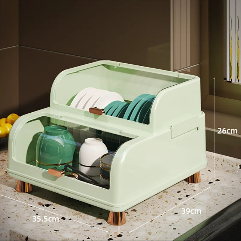 Kitchen Double Layer Dish Rack with Lid