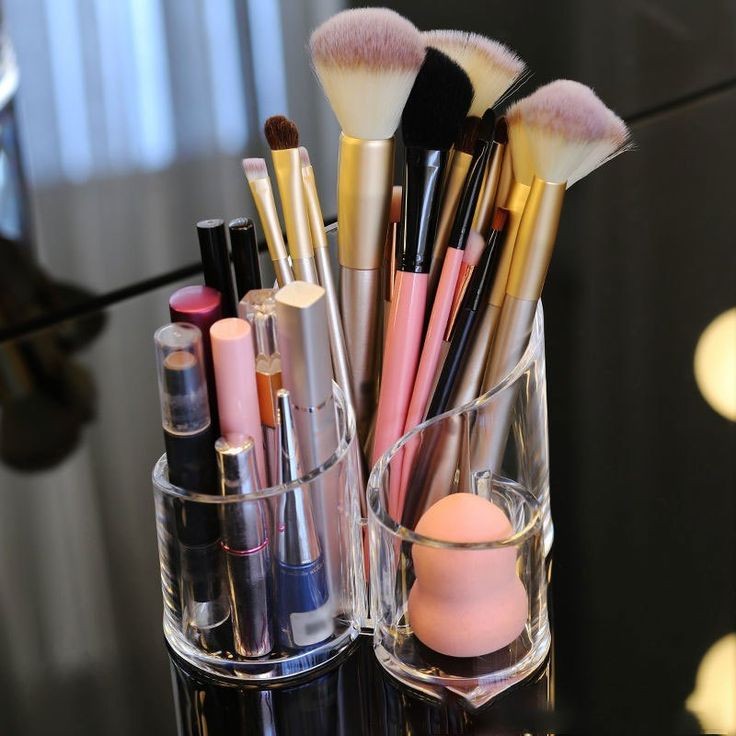 Transparent 3 Grid Makeup Brush Holder