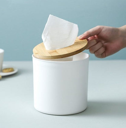 Round Tissue Box With Wooden Lid