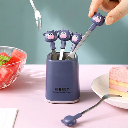 Cartoon Style Fork's With Holder (6pcs forks set)