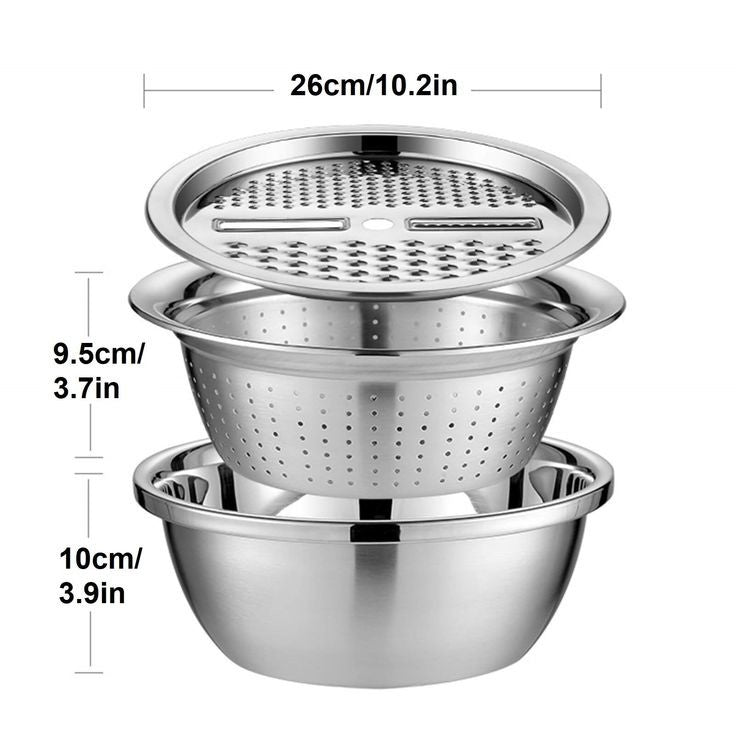 3Pcs Stainless Steel Kitchen Set Colander Slicer Grater