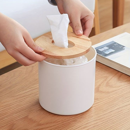 Round Tissue Box With Wooden Lid