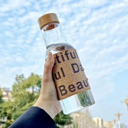 Wood Style Glass Water Bottle