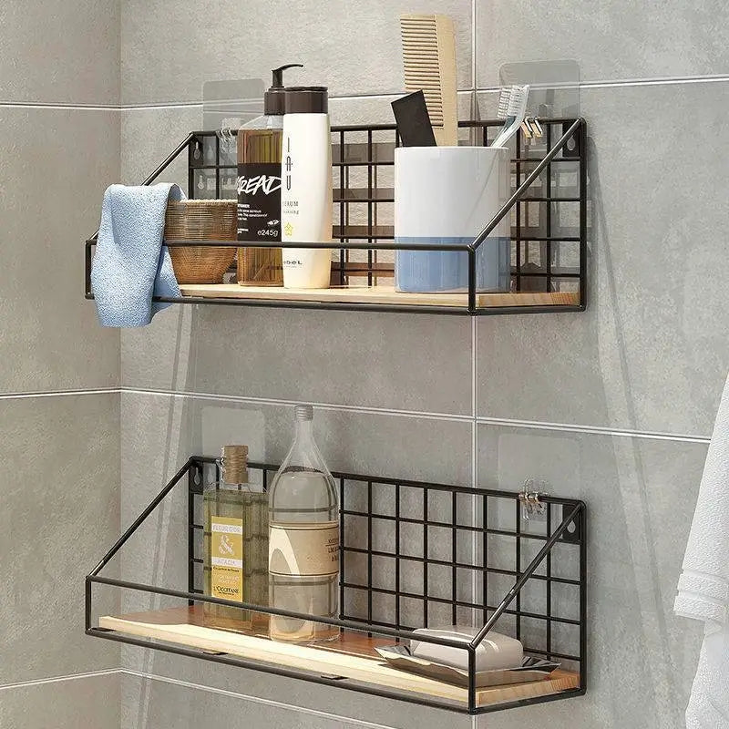 Wooden And Iron Wall Shelf Organizer