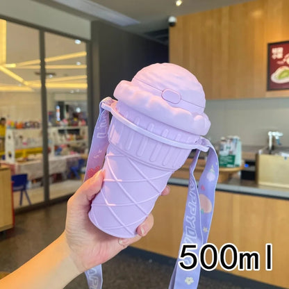 500ml ice cream shape drinking cup with straw