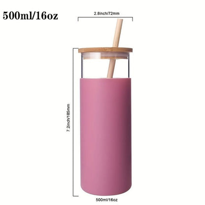 Straw Glass With Bamboo Lid And Straw 550 ML Capacity