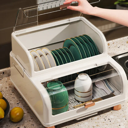 Kitchen Double Layer Dish Rack with Lid