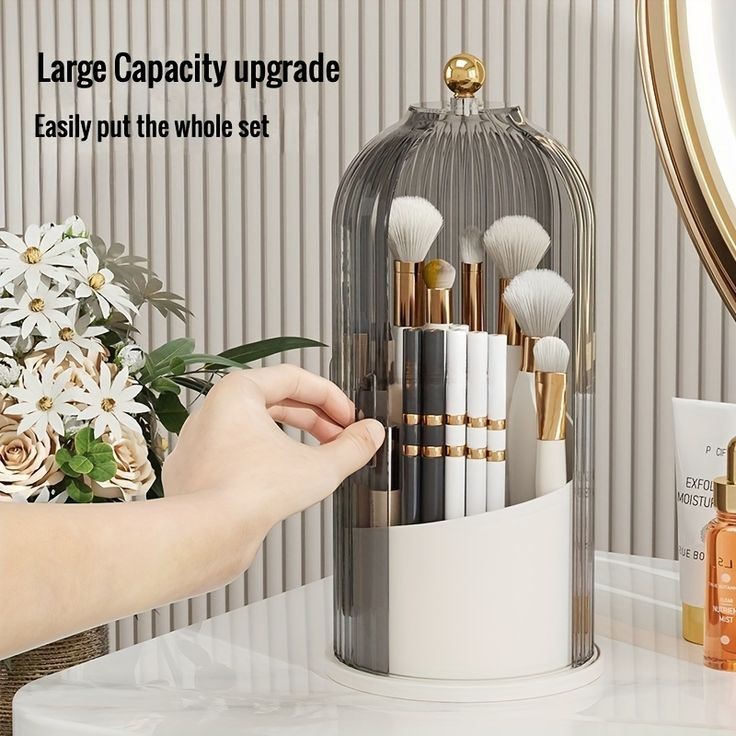 360° Rotating Makeup Brush Holder With Lid