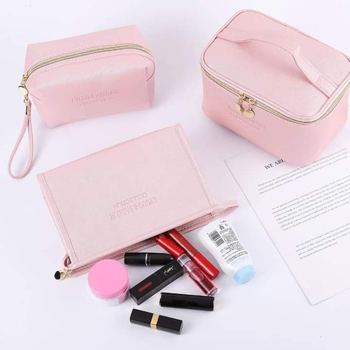 Large Capacity 3Pcs PU Travel Cosmetic Bag