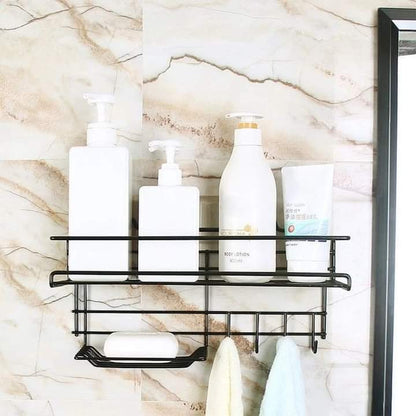 Wall Mounted Shelf With Hooks And Soap Holder