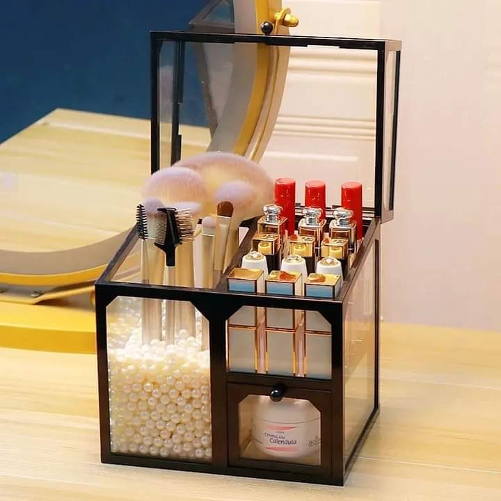 Glass Cosmetic And Makeup Brush Organizer