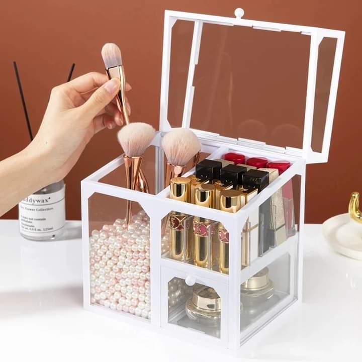 Glass Cosmetic And Makeup Brush Organizer