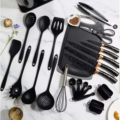 25Pcs Marble Texture Silicone Utensils