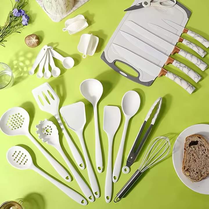 25Pcs Marble Texture Silicone Utensils