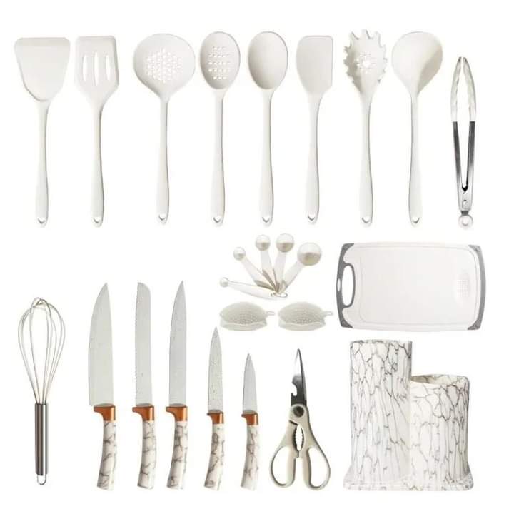 25Pcs Marble Texture Silicone Utensils