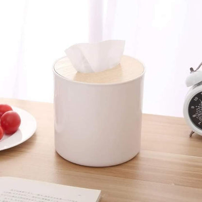 Round Tissue Box With Wooden Lid