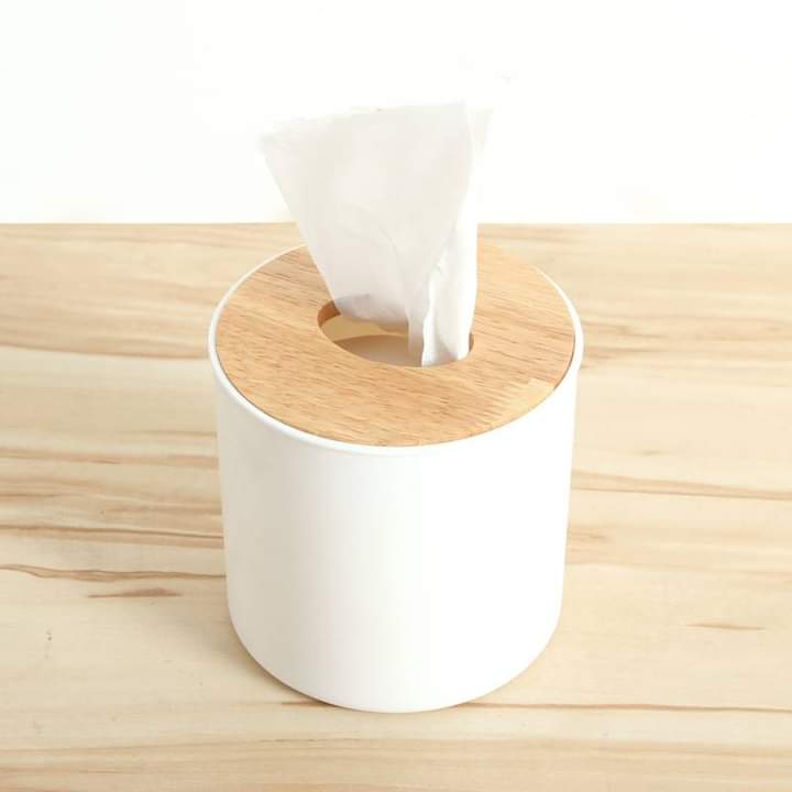 Round Tissue Box With Wooden Lid