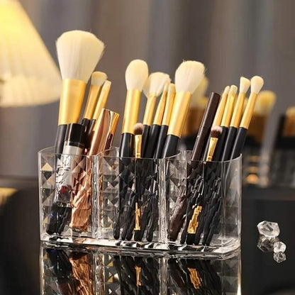 Luxury 3 Grid Acrylic Brush Holder