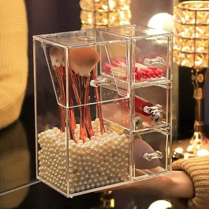 Acrylic Makeup Brush Organizer With Drawer And Pearls