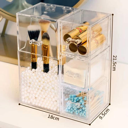 Acrylic Makeup Brush Organizer With Drawer And Pearls