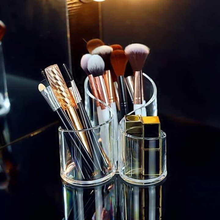 Transparent 3 Grid Makeup Brush Holder