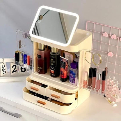 Cosmetics Storage Box With Mirror Led Light