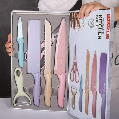 6 Pcs Stainless Steel Colorful Knife Set