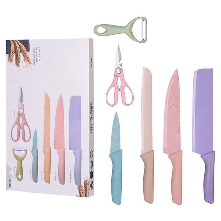 6 Pcs Stainless Steel Colorful Knife Set