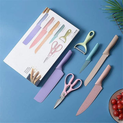 6 Pcs Stainless Steel Colorful Knife Set