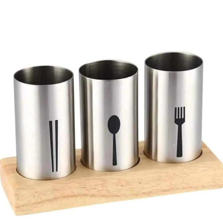 Stainless Steel 3 Portion Cutlery Holder With Tray