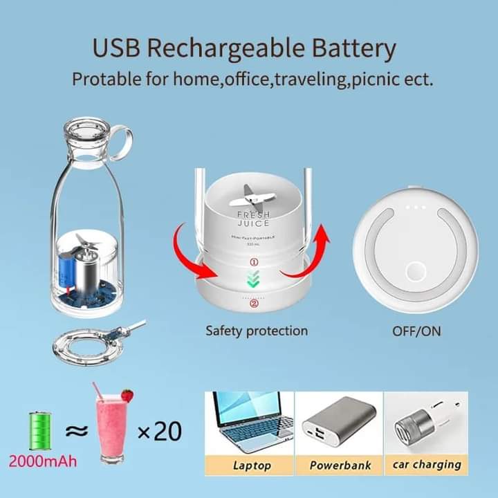 4 Blades Usb Rechargeable Juice Bottle